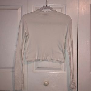 Brandy Melville White Crop Mock Lettuce Trim Turtleneck Long Sleeve
